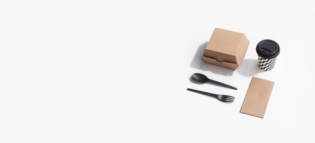 cardboard clam with a napkin, CPLA cutlery and flagship hotcup